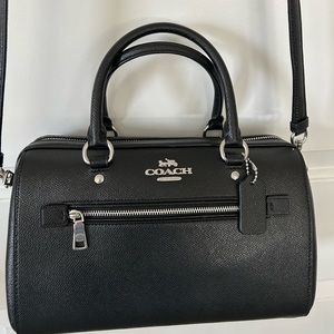 Coach NEW Rowan Satchel Crossbody Bag, Pebble Black leather with silver hardware